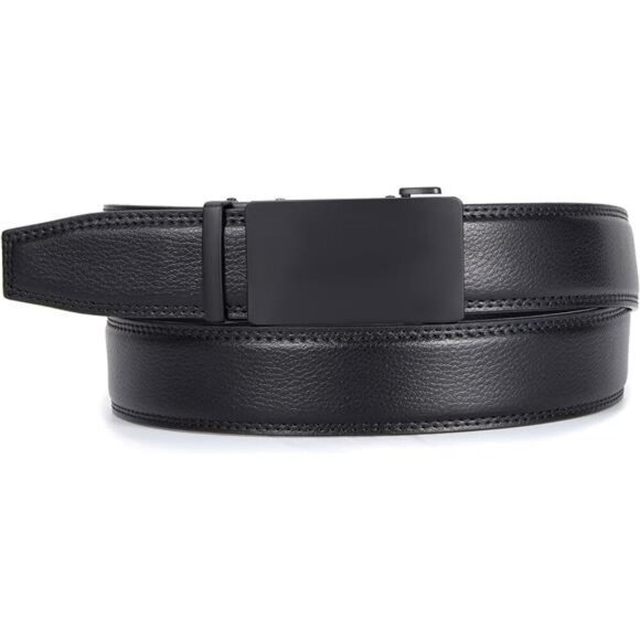 Mens Leather Ratchet Belt Adjustable Slide Buckle Dress Casual Work Jeans - Picture 4 of 7